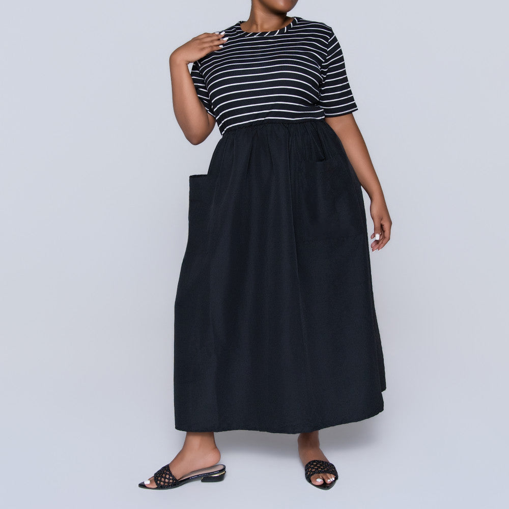 Plus Size Striped And Plain Dress