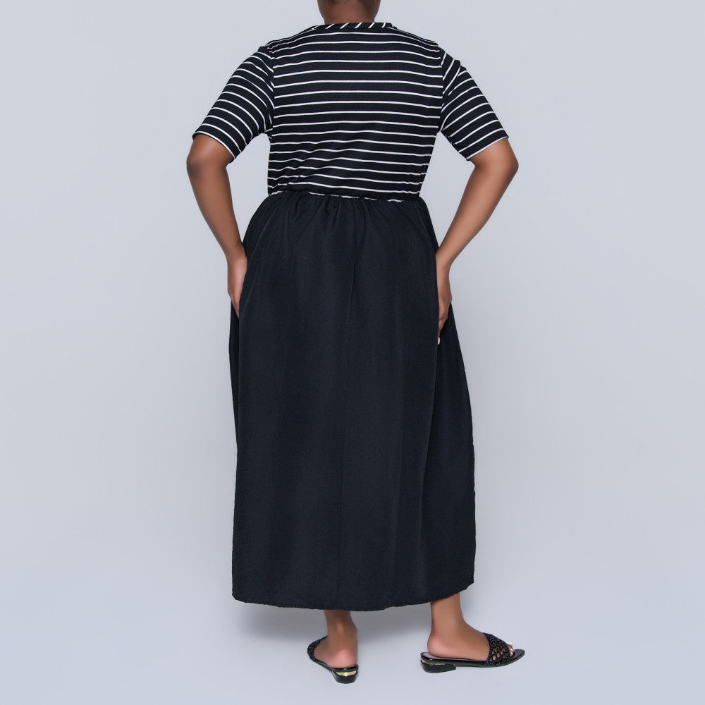 Plus Size Striped And Plain Dress