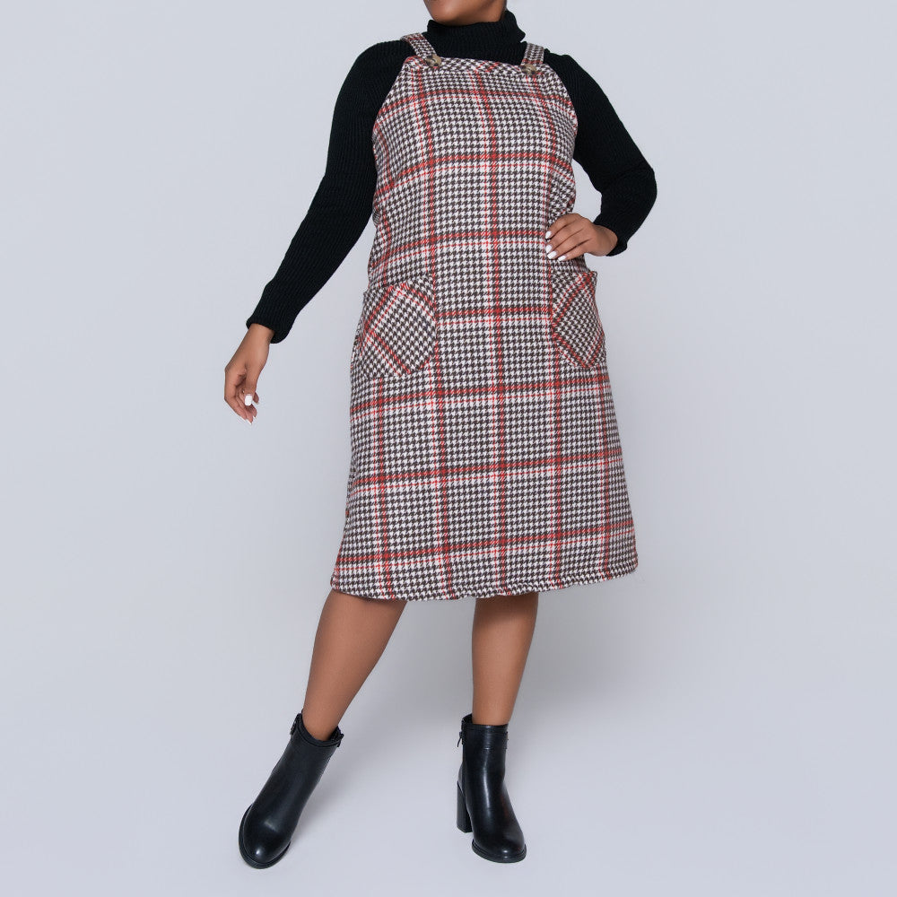 Check Print Melton Plus Size  Pinafore Dress