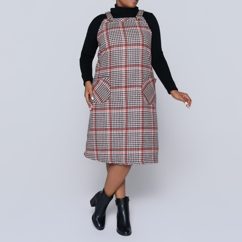 Check Print Melton Plus Size  Pinafore Dress