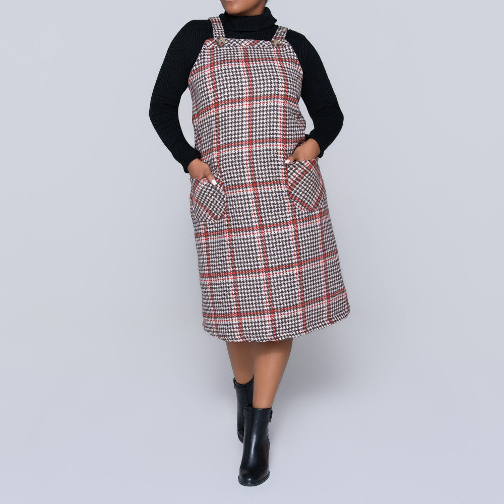 Check Print Melton Plus Size  Pinafore Dress
