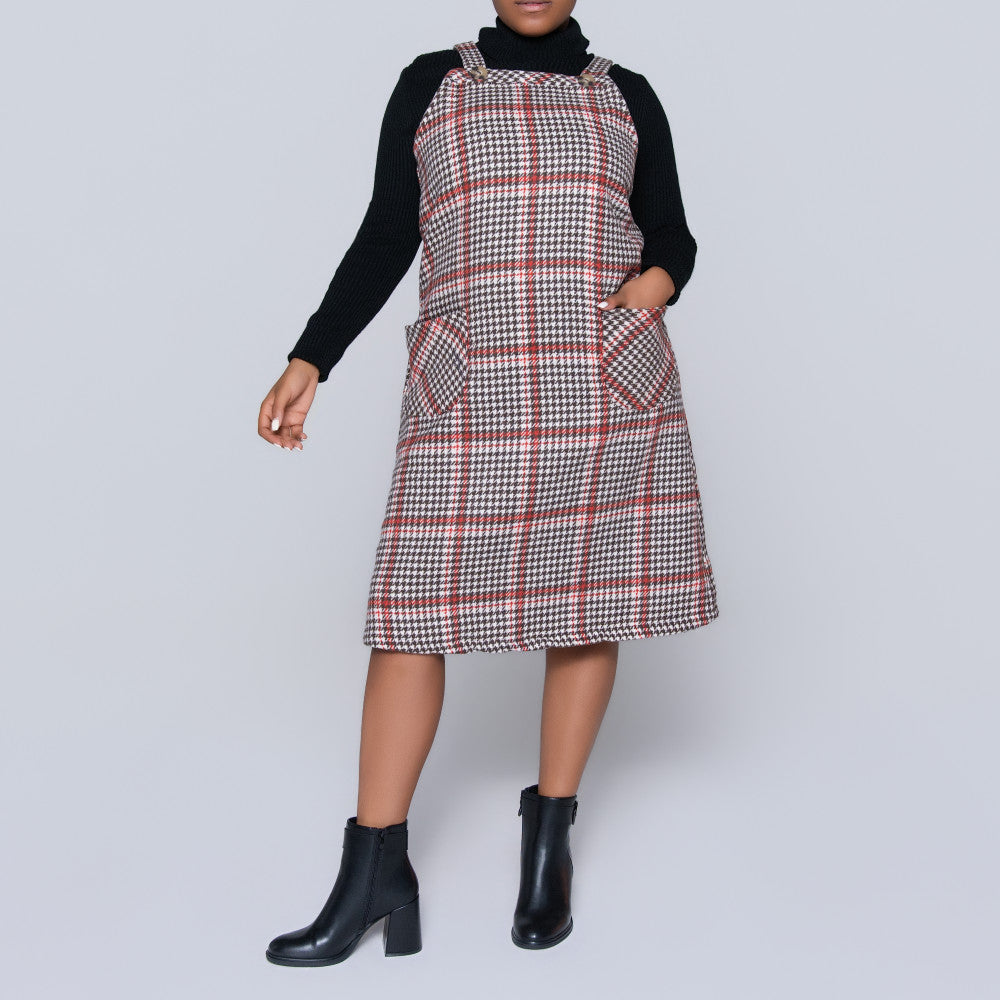 Check Print Melton Plus Size  Pinafore Dress