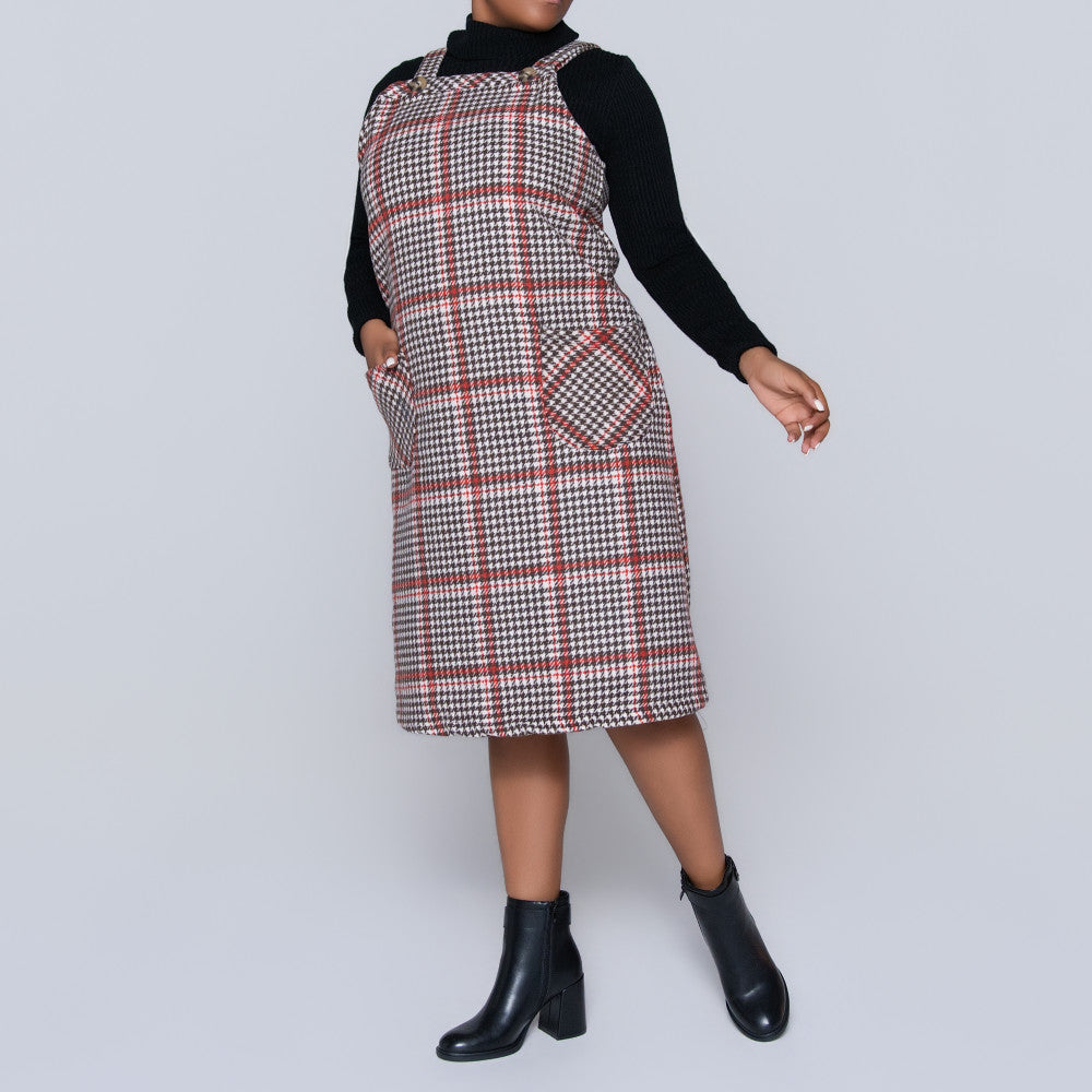 Check Print Melton Plus Size  Pinafore Dress