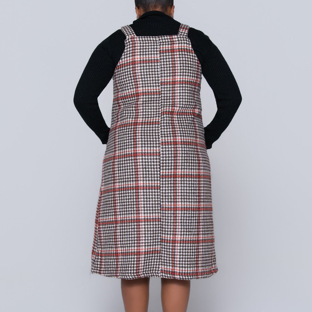 Check Print Melton Plus Size  Pinafore Dress