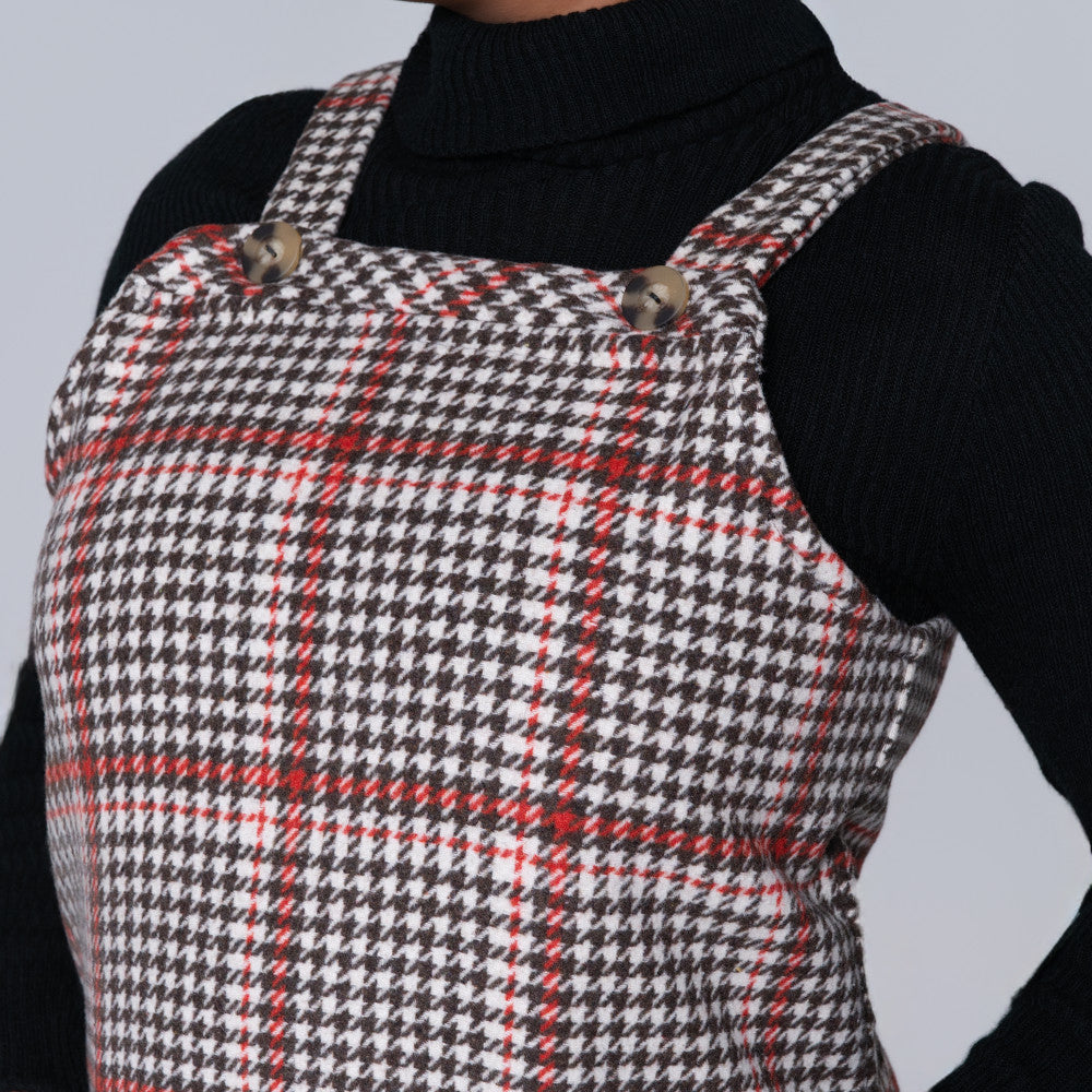 Check Print Melton Plus Size  Pinafore Dress