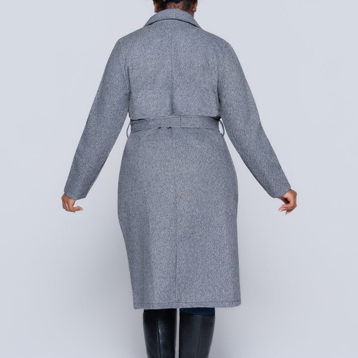 Tie-Belt Charcoal Plus Size Melange Twill Jacket