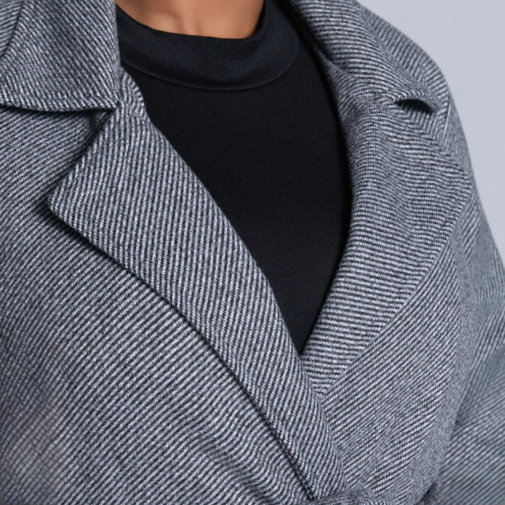 Tie-Belt Charcoal Plus Size Melange Twill Jacket