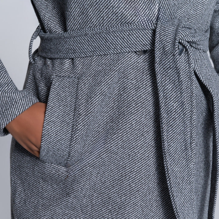 Tie-Belt Charcoal Plus Size Melange Twill Jacket