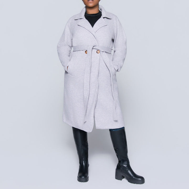 Tie-Belt Light Mink Plus Size Melange Twill Jacket