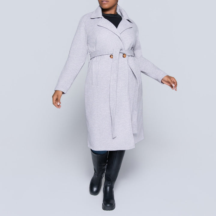 Tie-Belt Light Mink Plus Size Melange Twill Jacket