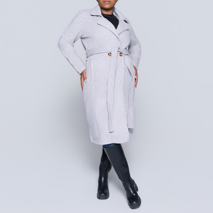 Tie-Belt Light Mink Plus Size Melange Twill Jacket