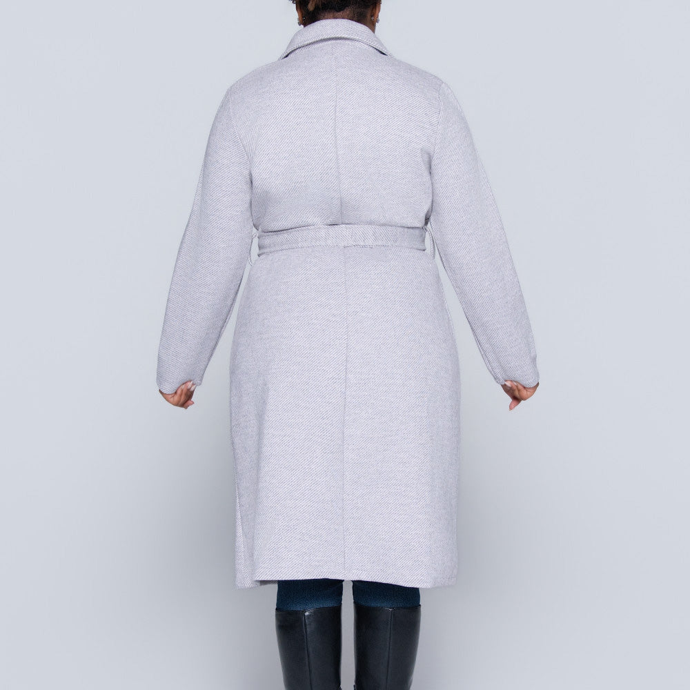 Tie-Belt Light Mink Plus Size Melange Twill Jacket