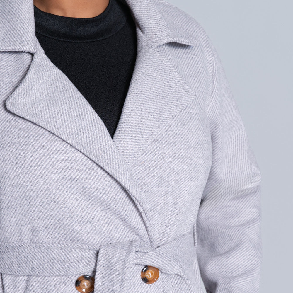Tie-Belt Light Mink Plus Size Melange Twill Jacket