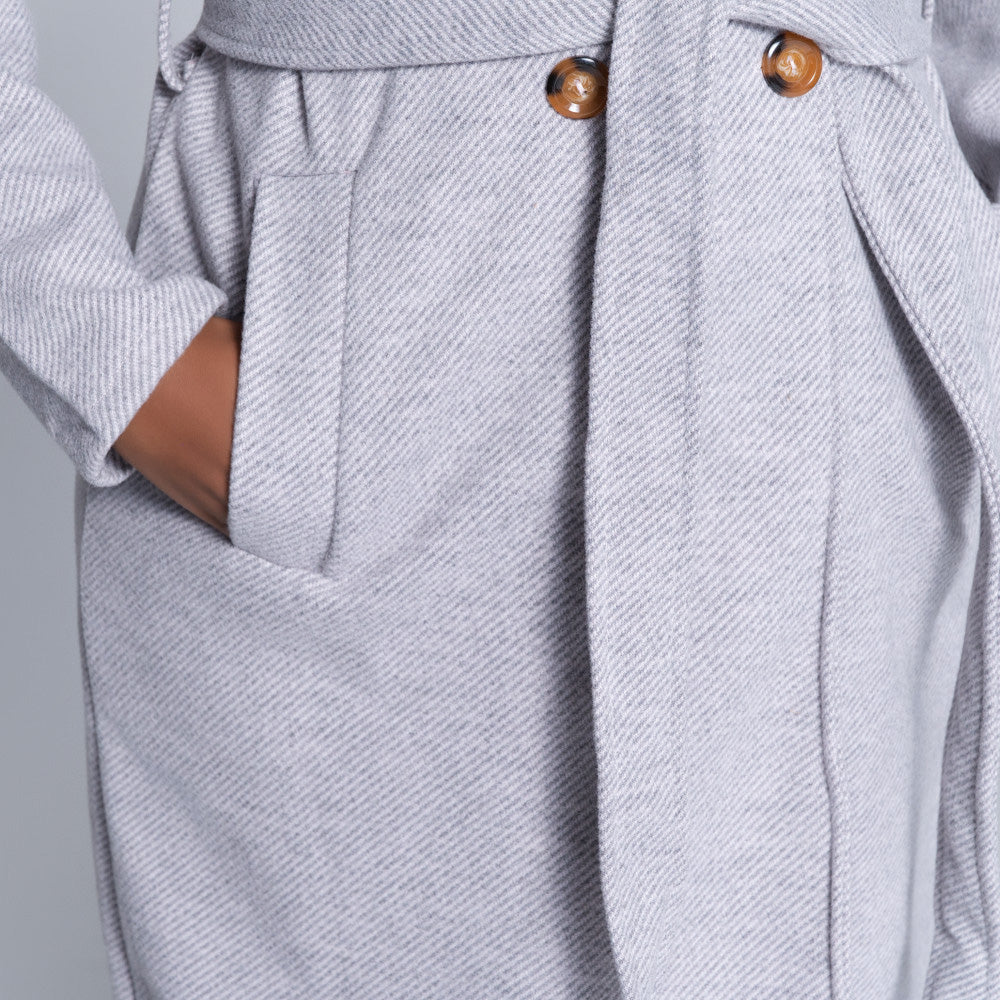 Tie-Belt Light Mink Plus Size Melange Twill Jacket