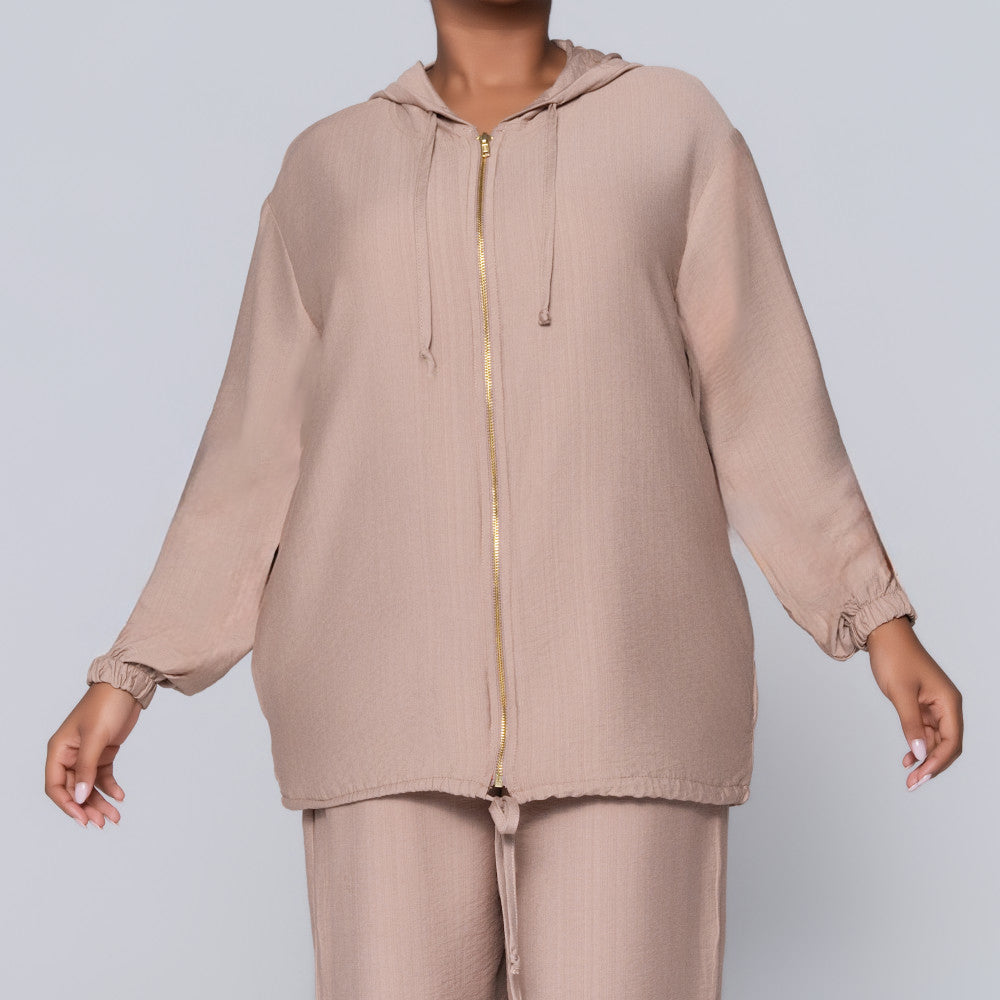 Plus Size Mocca Hooded Zip Top
