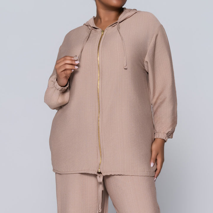 Plus Size Mocca Hooded Zip Top