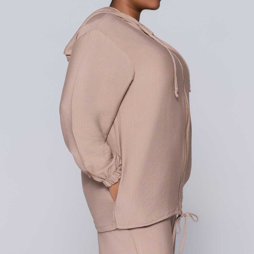Plus Size Mocca Hooded Zip Top