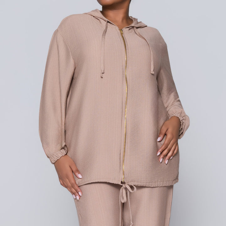 Plus Size Mocca Hooded Zip Top