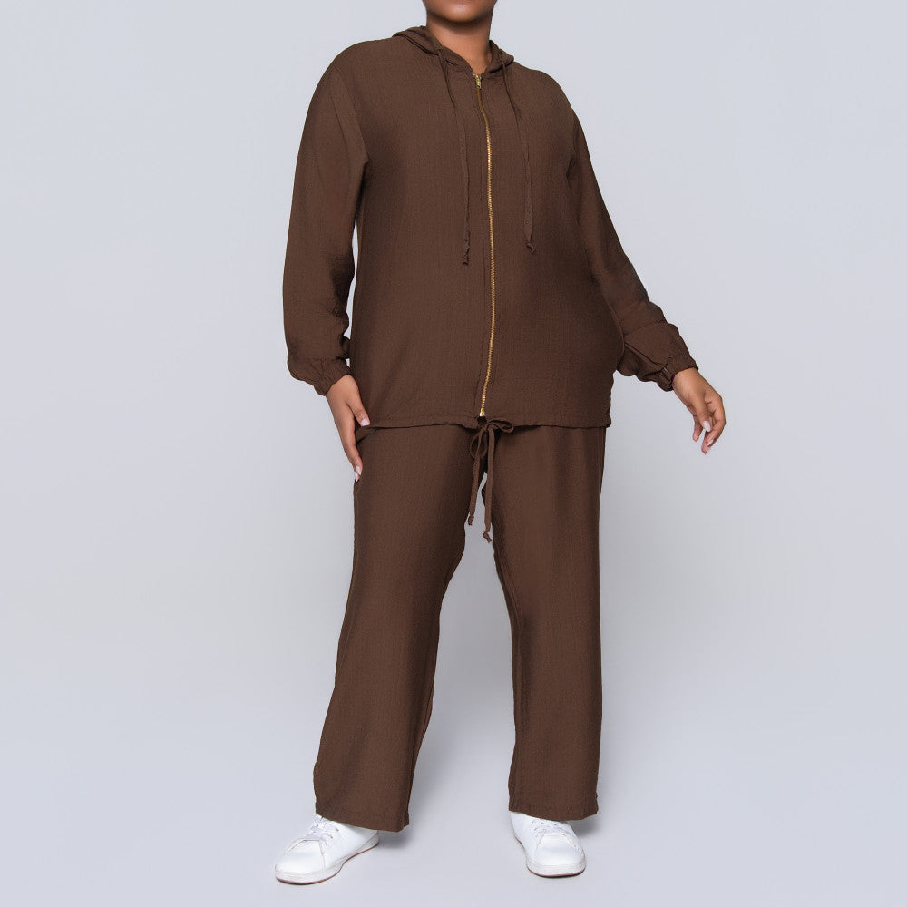 Plus Size Choc Hooded Zip Top