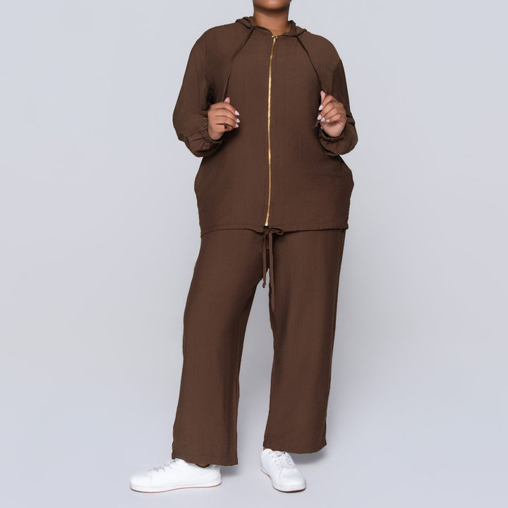Plus Size Choc Hooded Zip Top