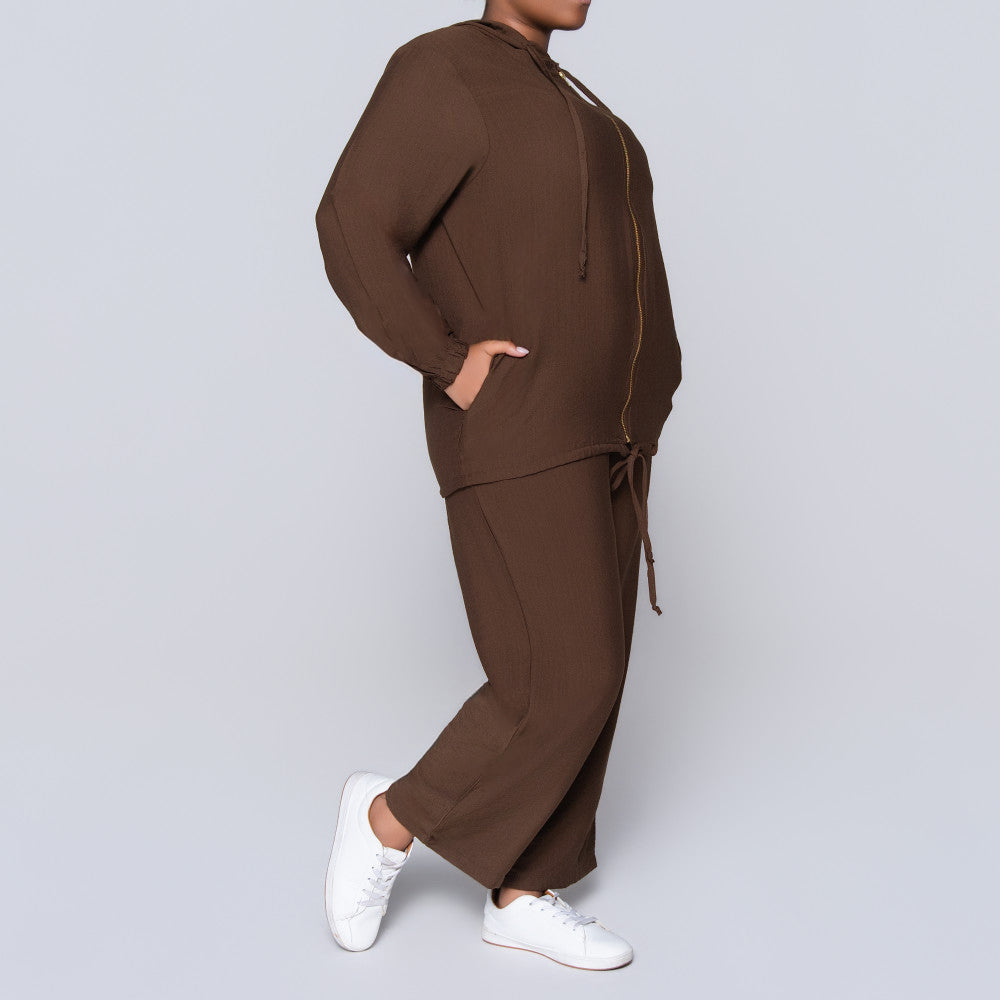 Plus Size Choc Hooded Zip Top