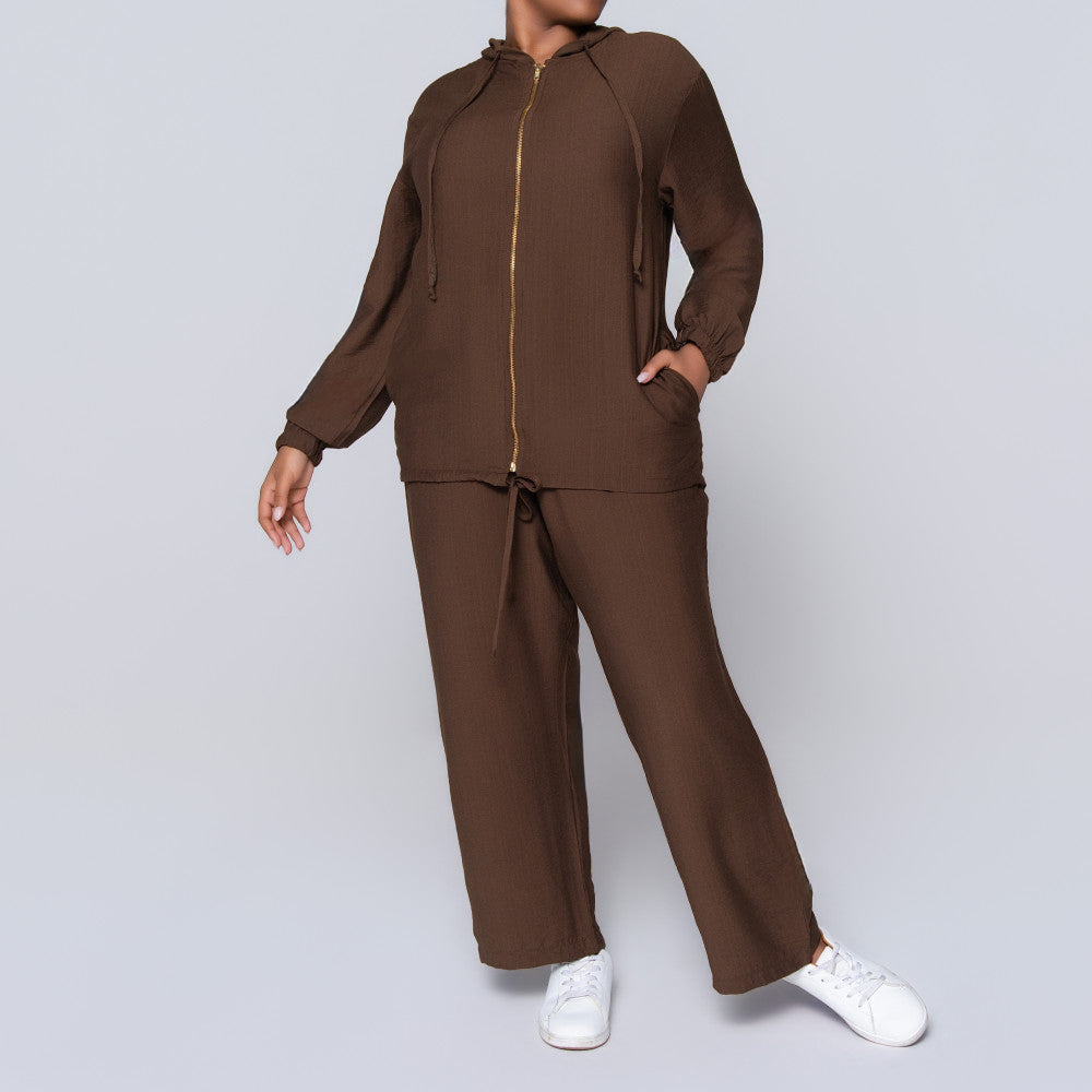 Plus Size Choc Hooded Zip Top