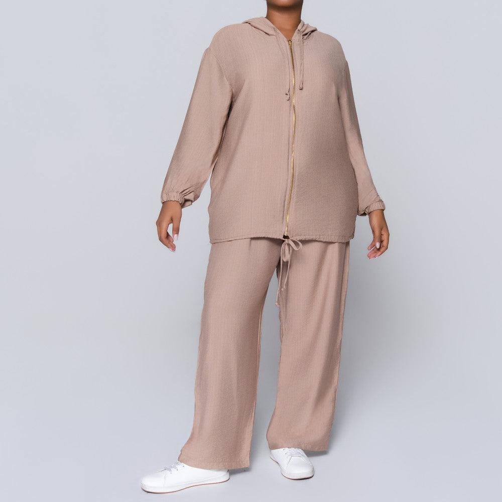 Plus Size Mocca Hooded Zip Top