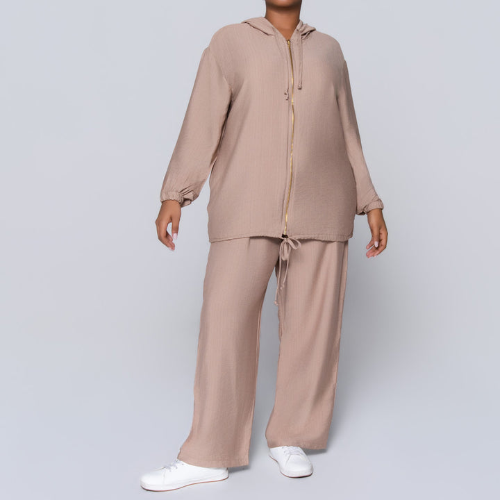 Plus Size Mocca Hooded Zip Top