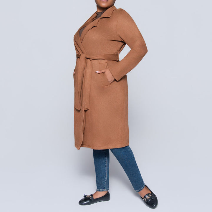 Plus Size Tan Long Sleeve Suede Scuba Jacket