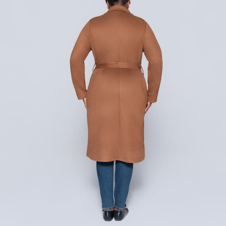 Plus Size Tan Long Sleeve Suede Scuba Jacket