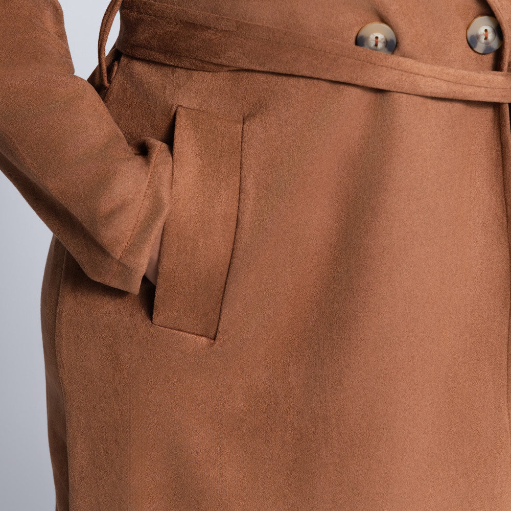 Plus Size Tan Long Sleeve Suede Scuba Jacket
