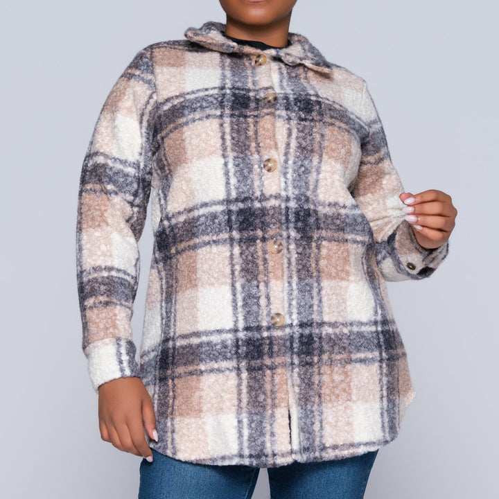 Plus Size Boucle Check Print Top