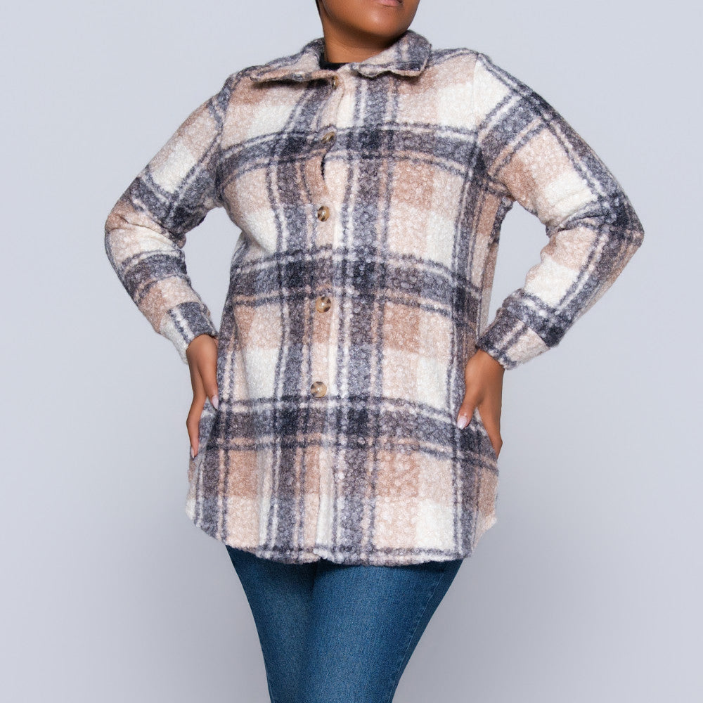 Plus Size Boucle Check Print Top