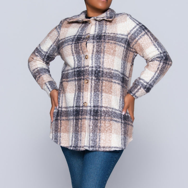 Plus Size Boucle Check Print Top