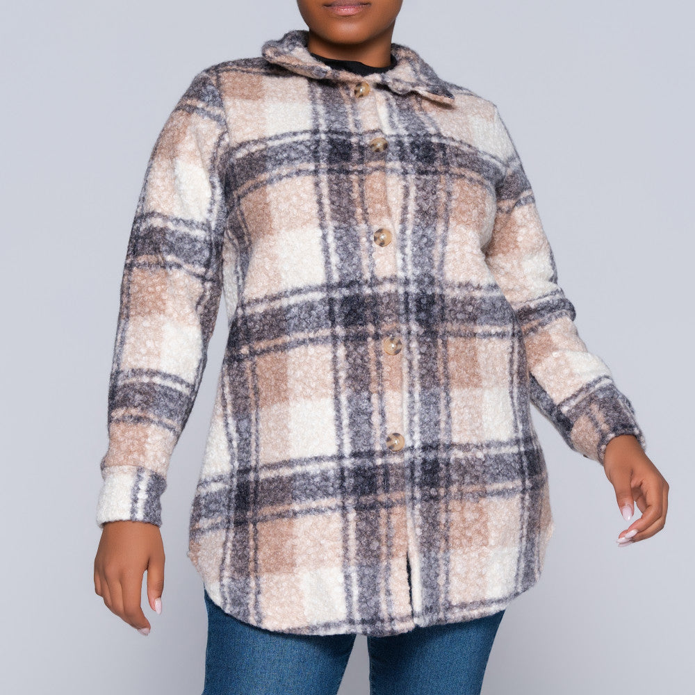 Plus Size Boucle Check Print Top
