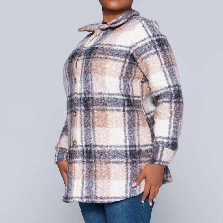 Plus Size Boucle Check Print Top