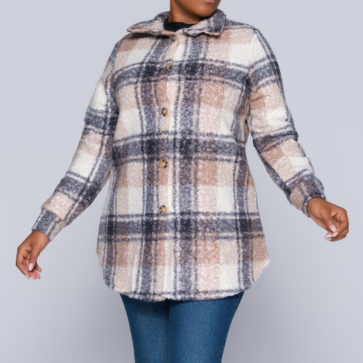 Plus Size Boucle Check Print Top