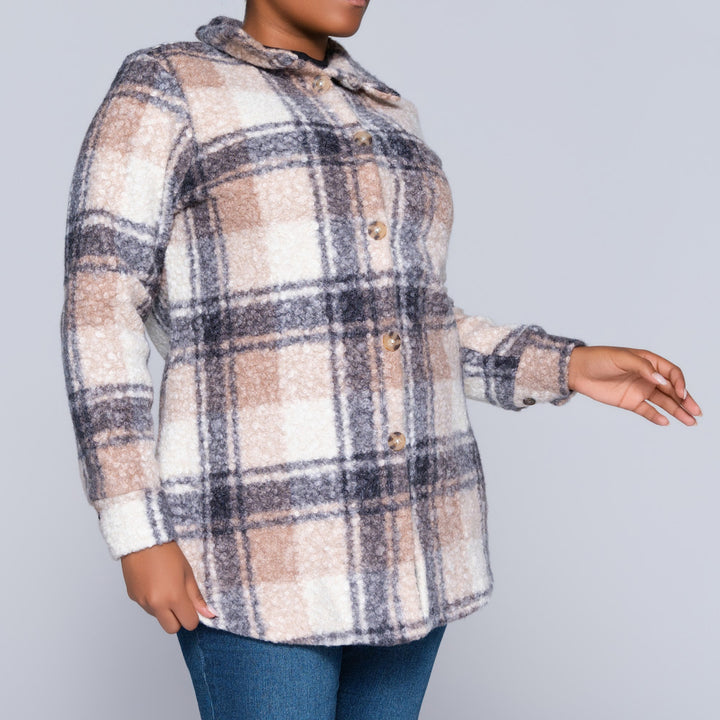 Plus Size Boucle Check Print Top