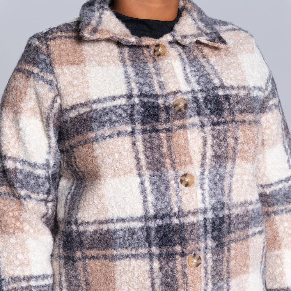 Plus Size Boucle Check Print Top