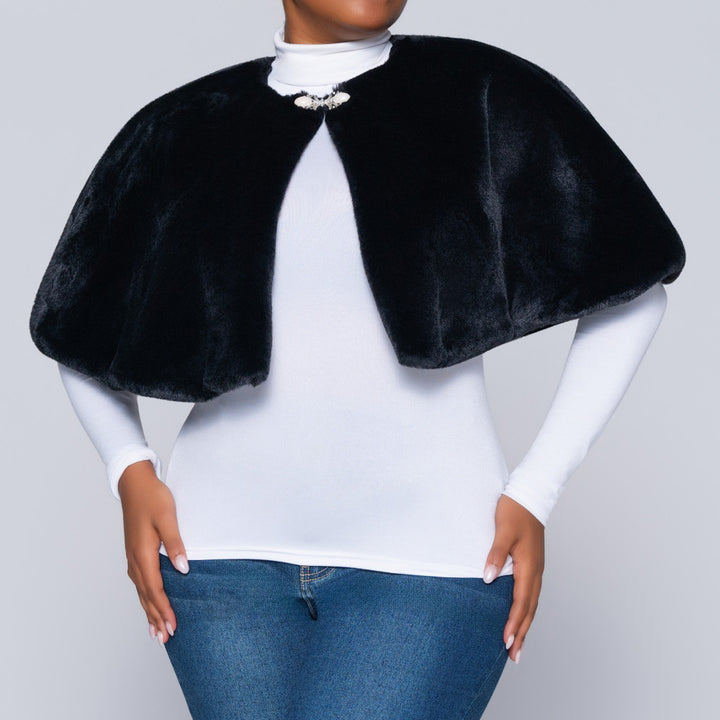 Plus Size Black Faux Fur Cape