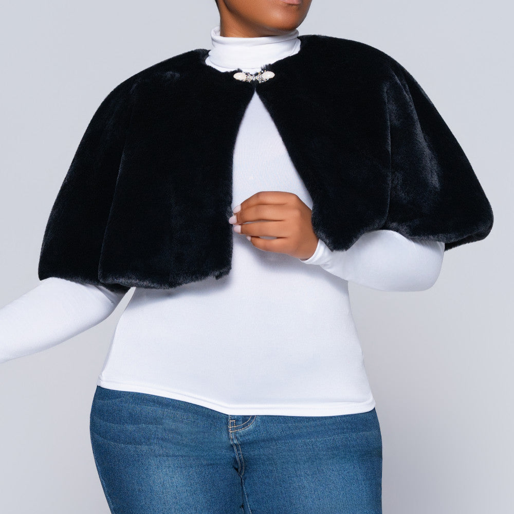 Plus Size Black Faux Fur Cape