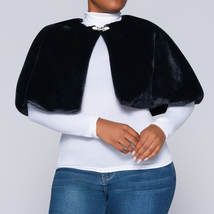 Plus Size Black Faux Fur Cape