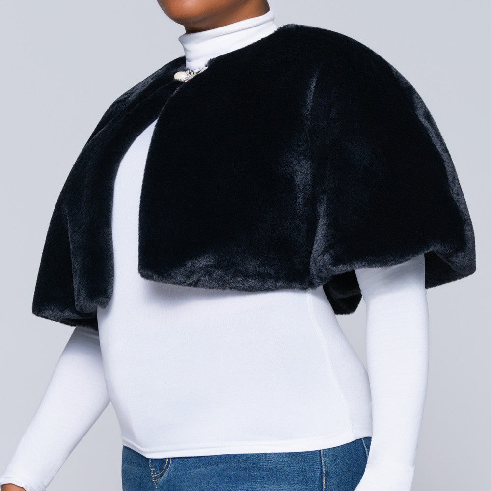 Plus Size Black Faux Fur Cape