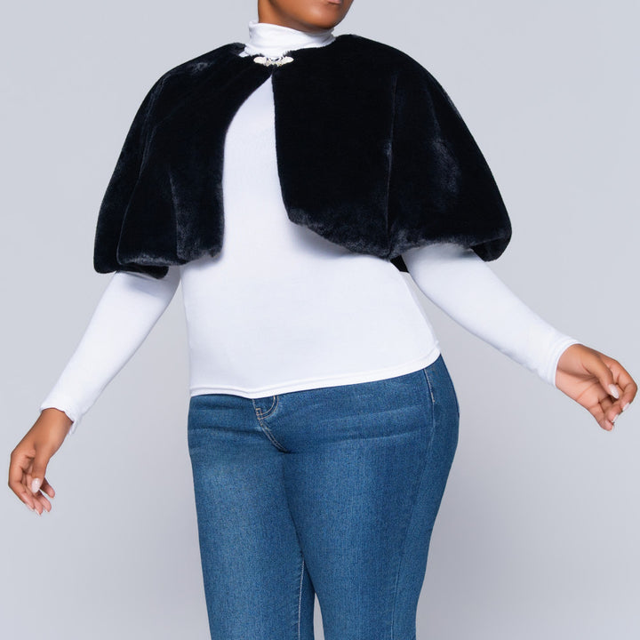 Plus Size Black Faux Fur Cape