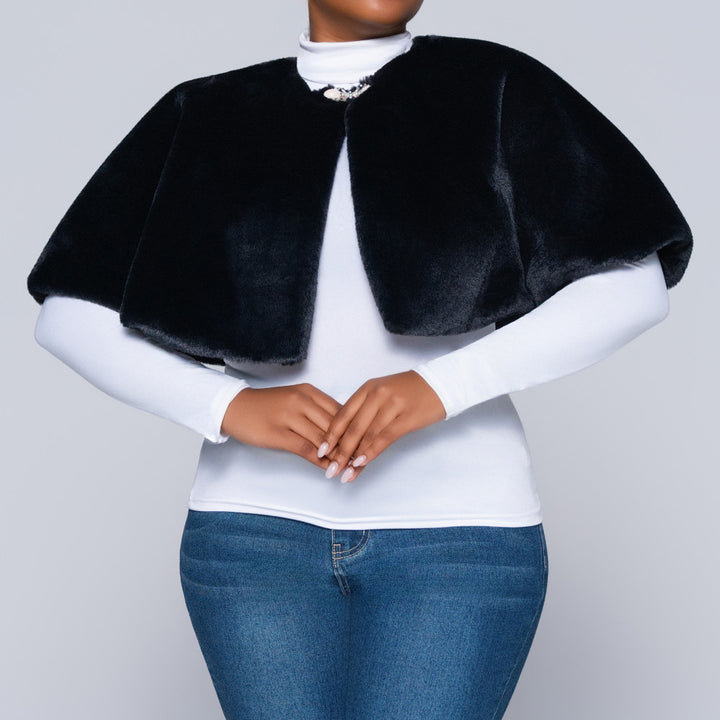Plus Size Black Faux Fur Cape