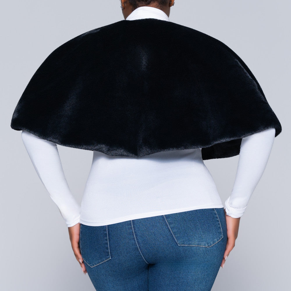 Plus Size Black Faux Fur Cape