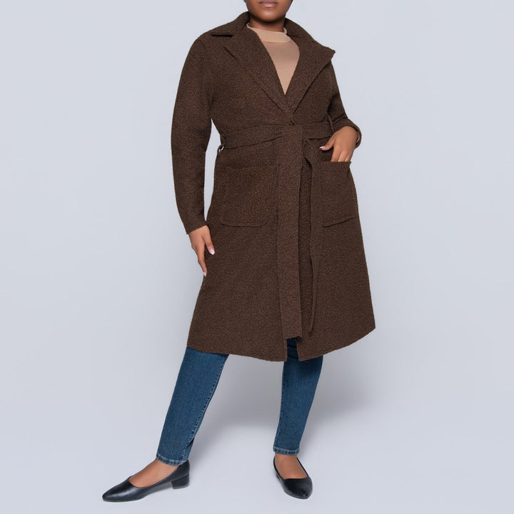 Plus Size Long Sleeve Choc Boucle Melton Jacket
