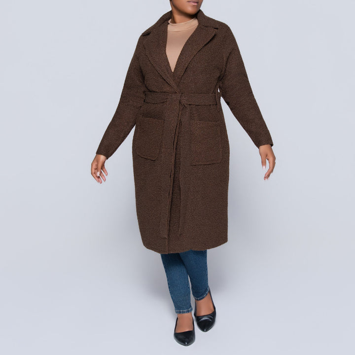 Plus Size Long Sleeve Choc Boucle Melton Jacket