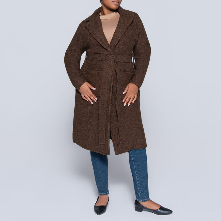Plus Size Long Sleeve Choc Boucle Melton Jacket