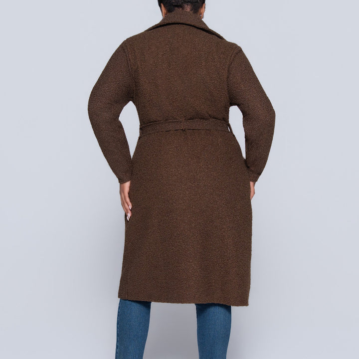 Plus Size Long Sleeve Choc Boucle Melton Jacket